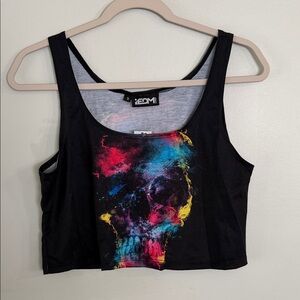 item Rave Black Cropped Tank Top with Multicolor Skull Graphic by
